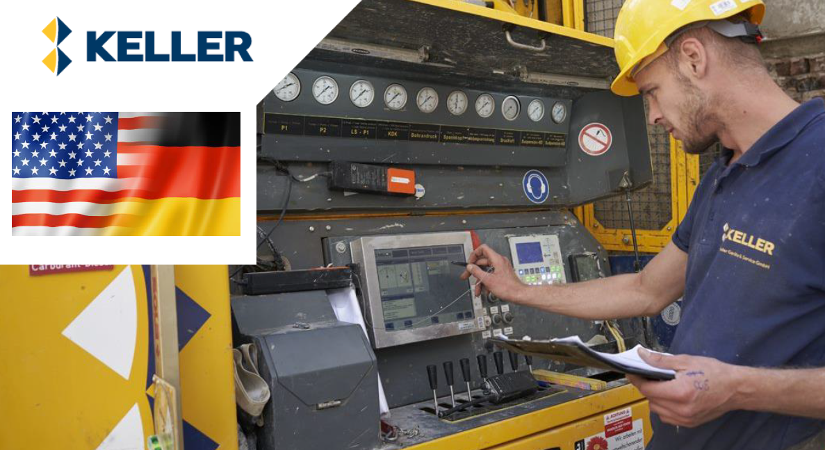 Ein Servicetechniker repariert eine Baumaschine auf einer Baustelle in den USA.
