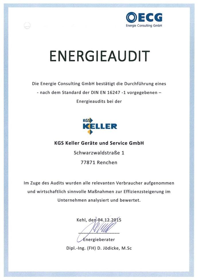 Zertifikat zum Energieaudit