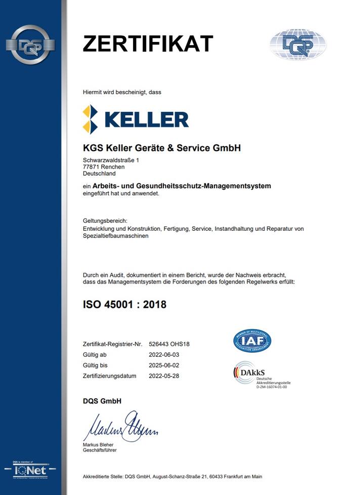 Zertifikat ISO 45001 : 2018