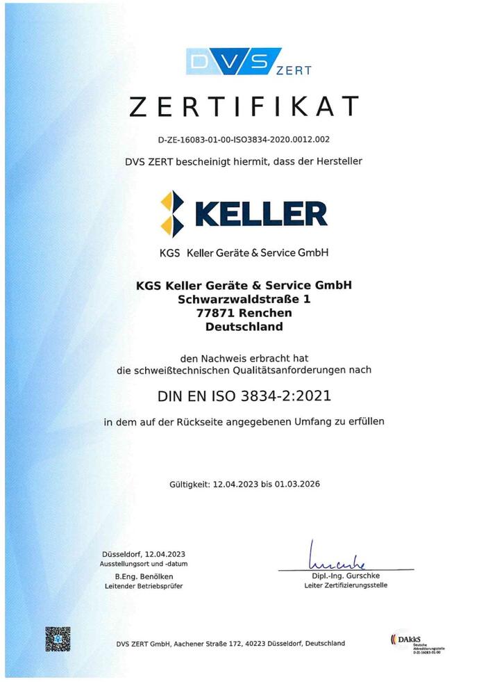 Zertifikat DIN EN ISO 3834-2:2021